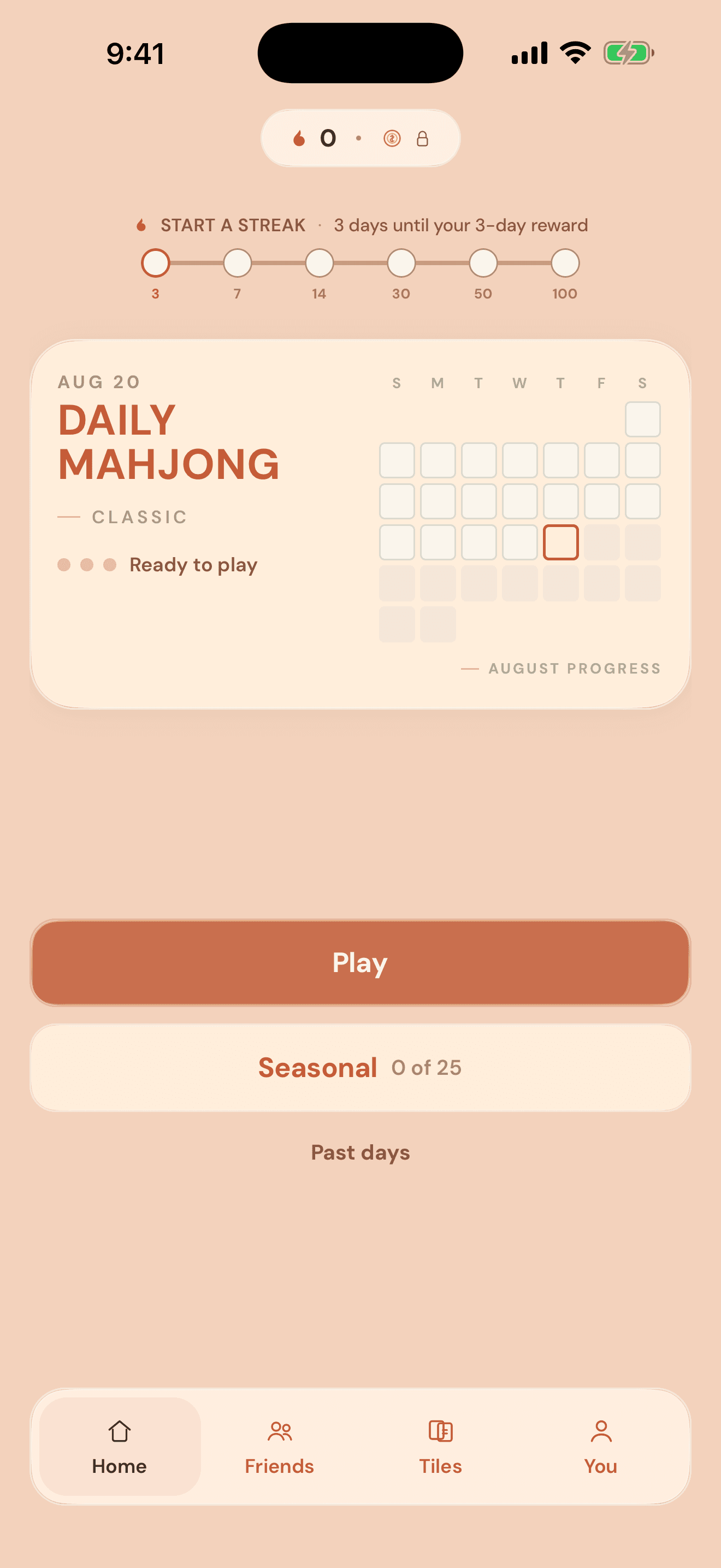 Daily Mahj home screen