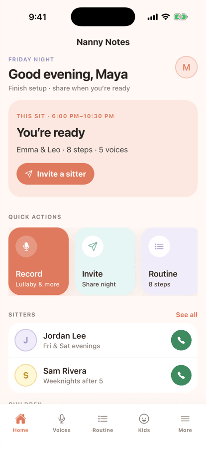 Nanny Notes home — tonight’s sit ready to share